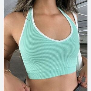 Garage Mint Green Ribbed Halter Top - XS